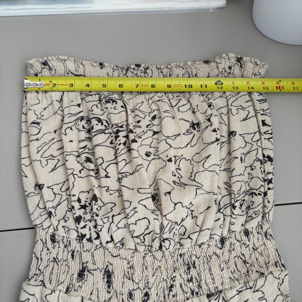 O'Neill Womens Strapless Floral Smocked Wide Leg Jumpsuit Cream Black Size L - Picture 4 of 10